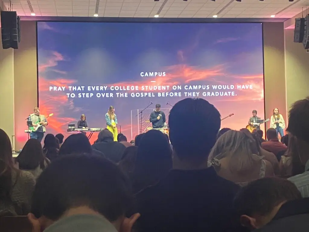 Worship service at church plant focused on reaching college students