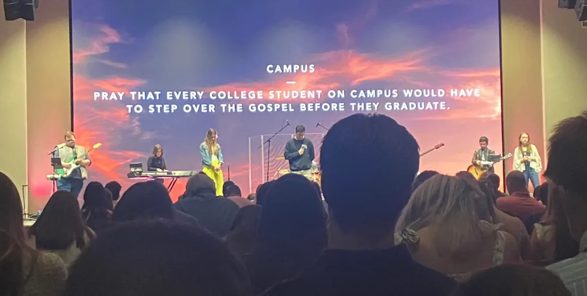 Worship service at church plant focused on reaching college students